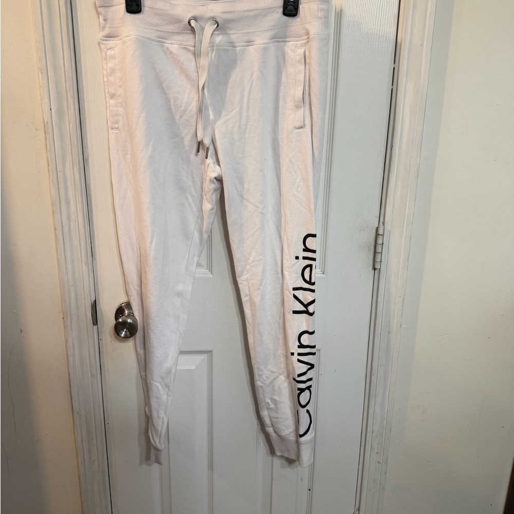 Calvin Klein White Logo Side-Print Joggers